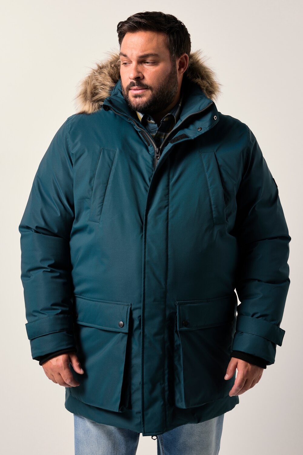 Stora storlekar Funktionsparkas, Her, grön, storlek: 3XL, Polyester, Men Plus