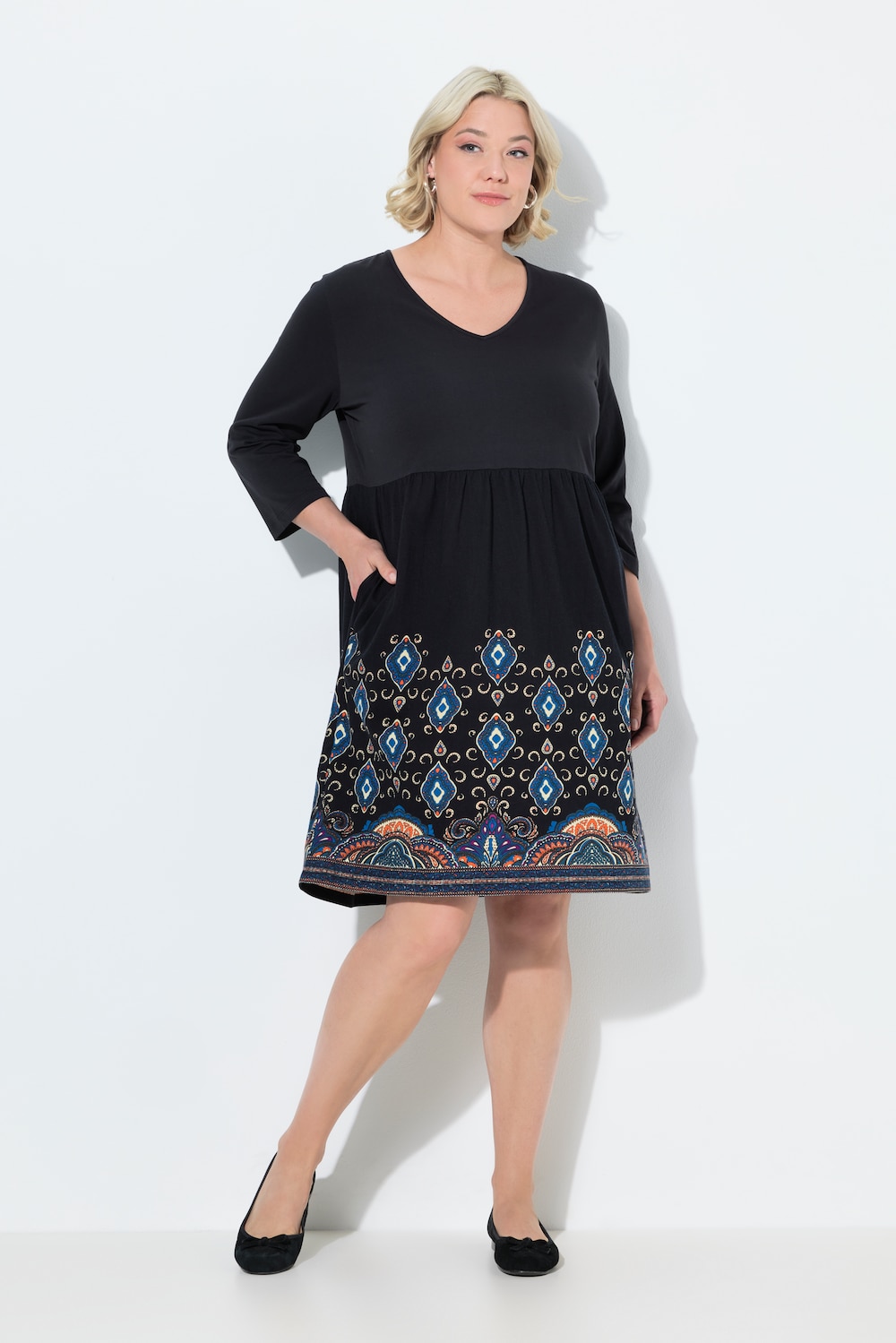 Große Größen Jerseykleid, Damen, schwarz, Größe: 50/52, Baumwolle, Ulla Popken
