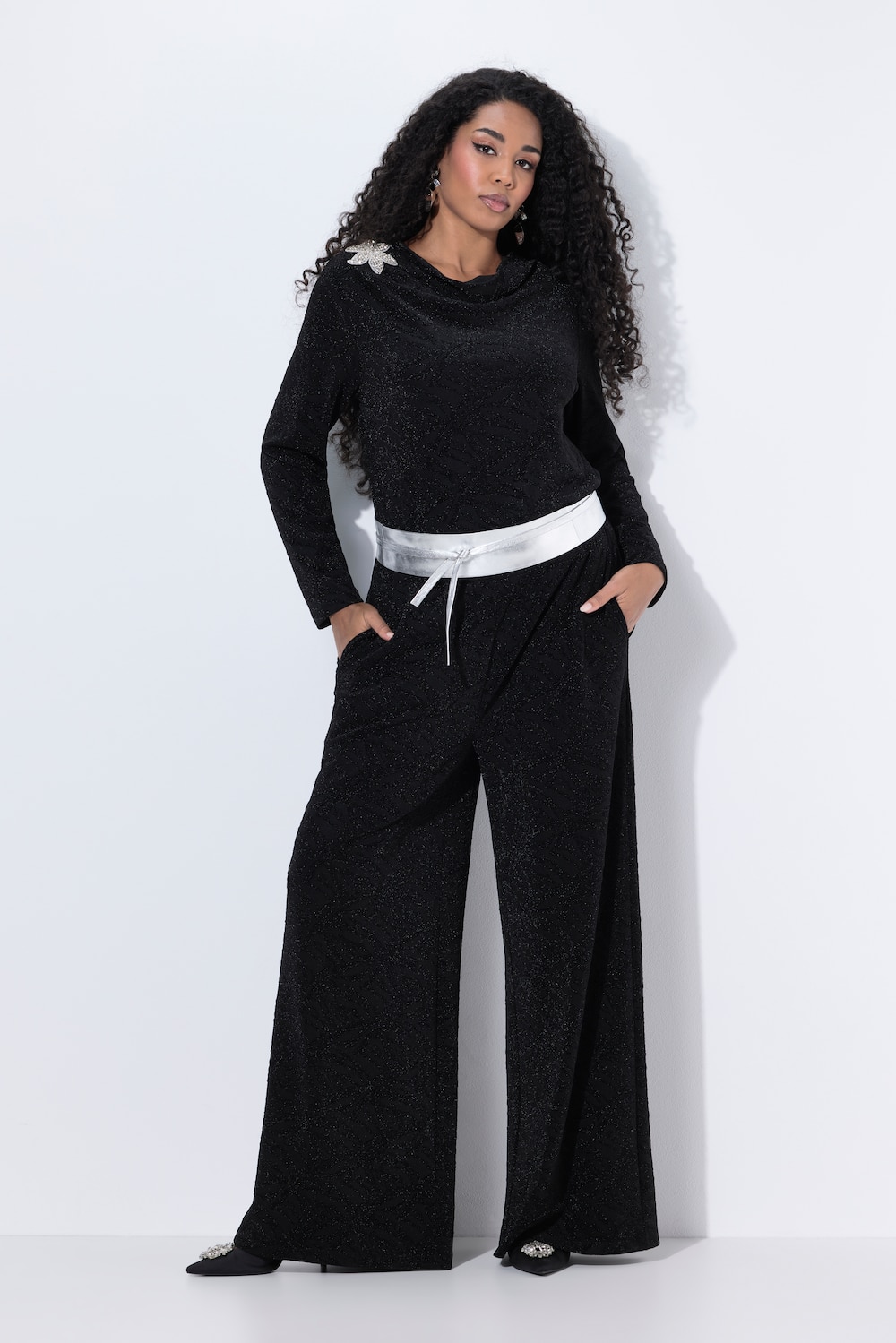 Jacquard-Hose, Glitter, weites Bein, Elastikbund