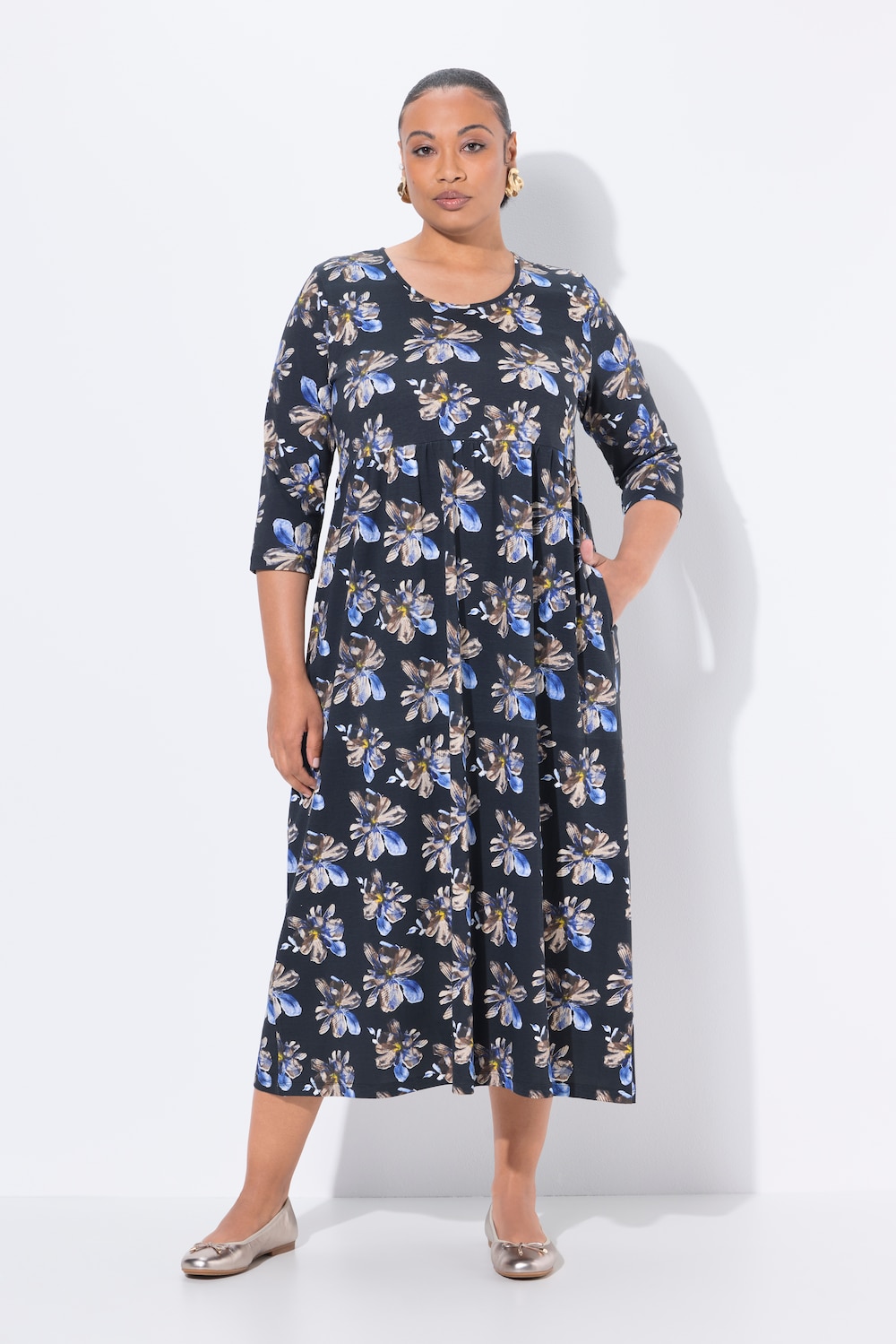 Große Größen Maxikleid, Damen, schwarz, Größe: 46/48, Baumwolle, Ulla Popken