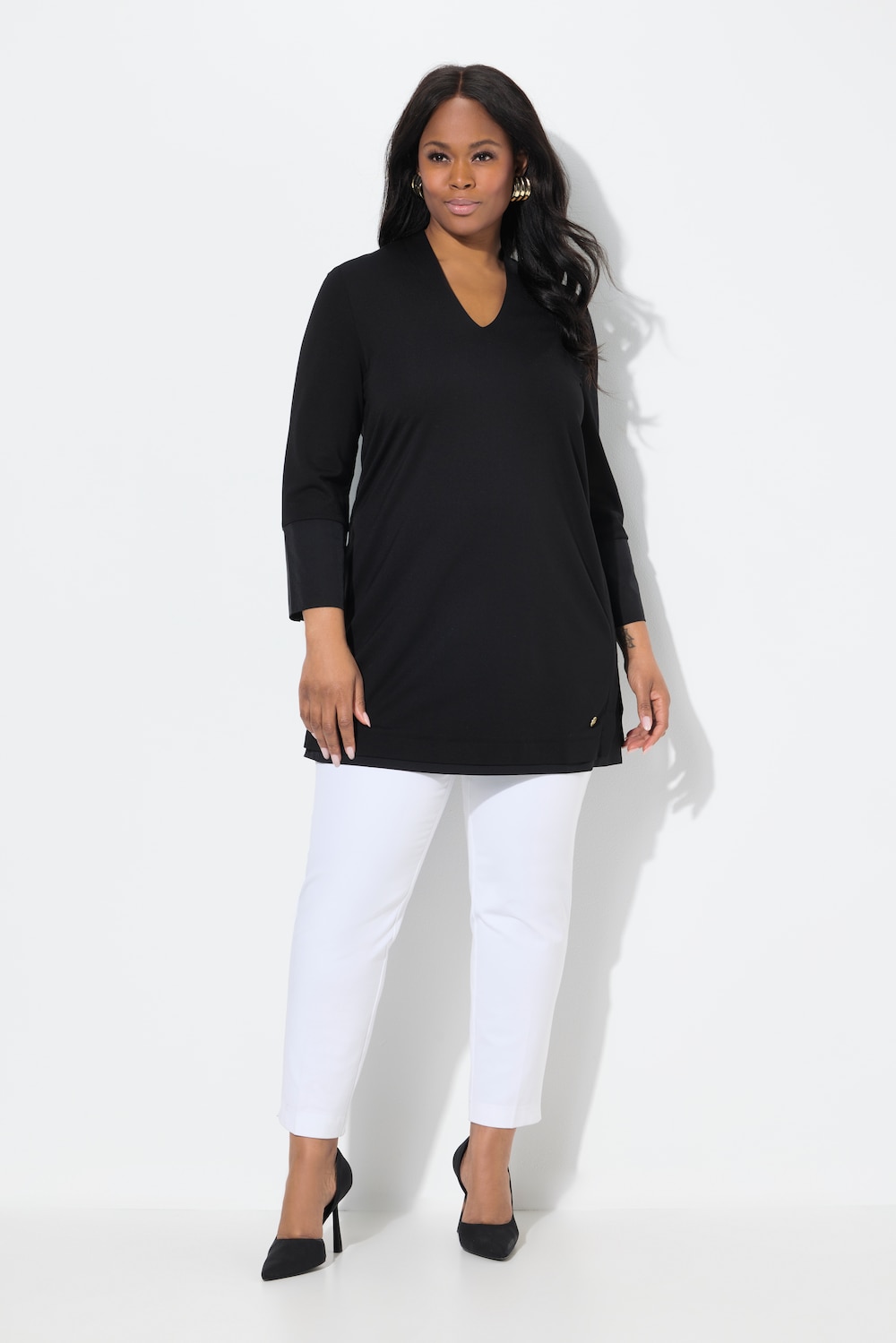 Große Größen Longshirt, Damen, schwarz, Größe: 46/48, Synthetische Fasern/Viskose/Polyester, Ulla Popken