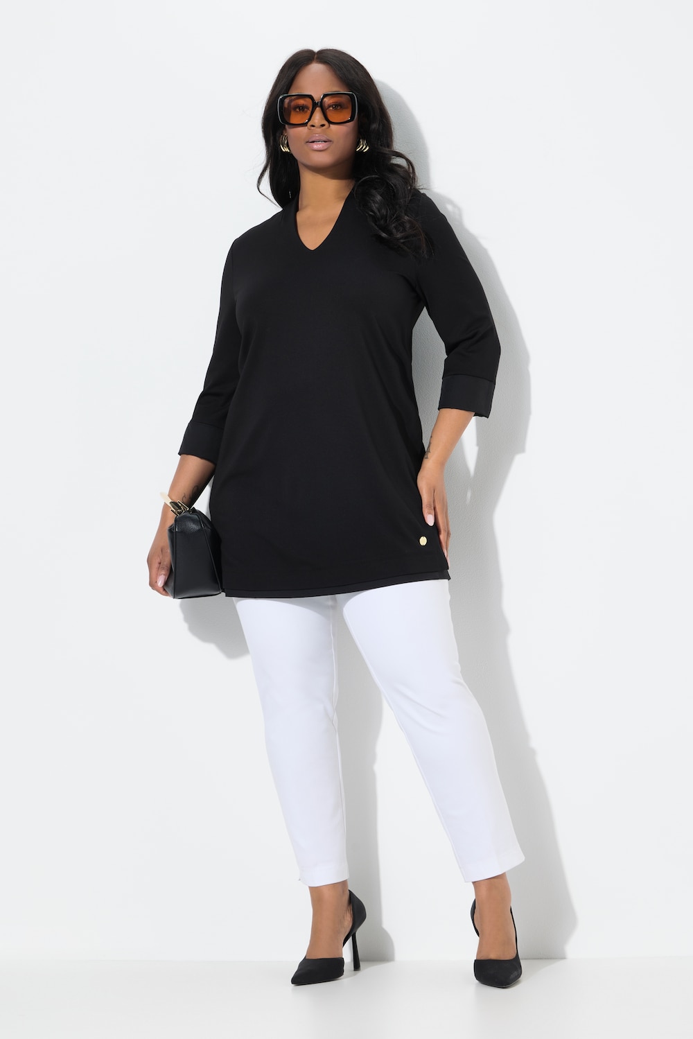 Große Größen Longshirt, Damen, schwarz, Größe: 46/48, Synthetische Fasern/Viskose/Polyester, Ulla Popken