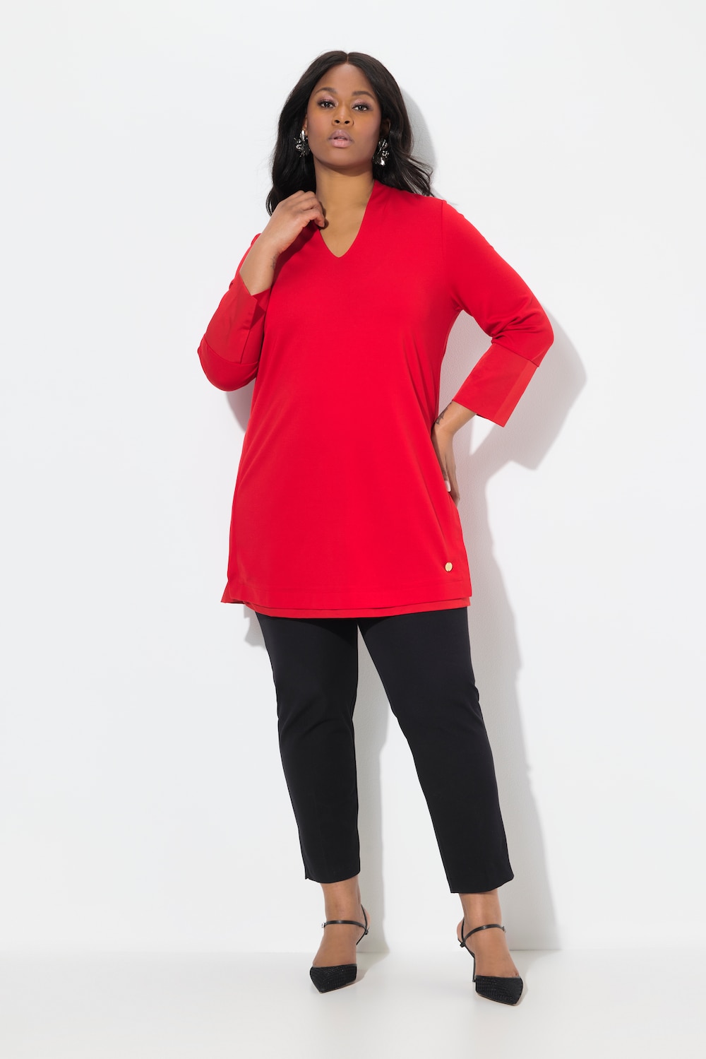 Große Größen Longshirt, Damen, rot, Größe: 58/60, Synthetische Fasern/Viskose/Polyester, Ulla Popken