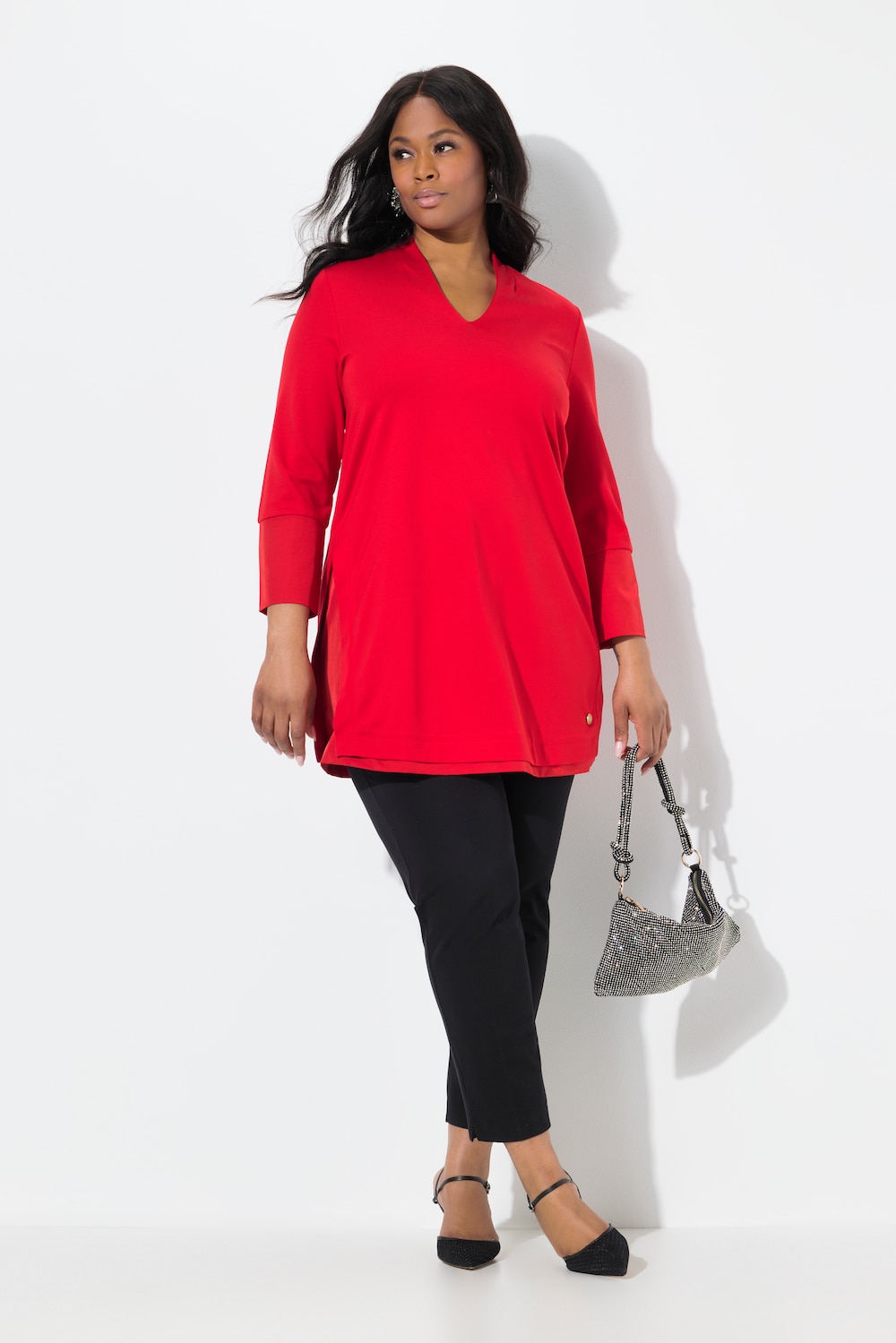 Große Größen Longshirt, Damen, rot, Größe: 46/48, Synthetische Fasern/Viskose/Polyester, Ulla Popken