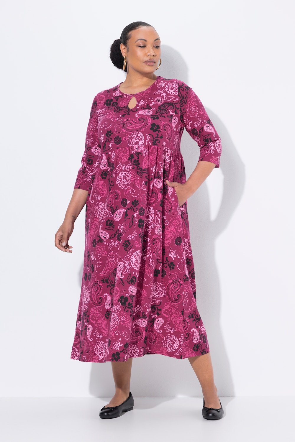 Große Größen Maxikleid, Damen, schwarz, Größe: 46/48, Baumwolle, Ulla Popken