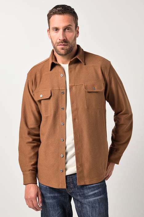 Chemise en molleton JP1880, manches longues et col Kent, coupe Modern Fit - jusqu'au 8 XL