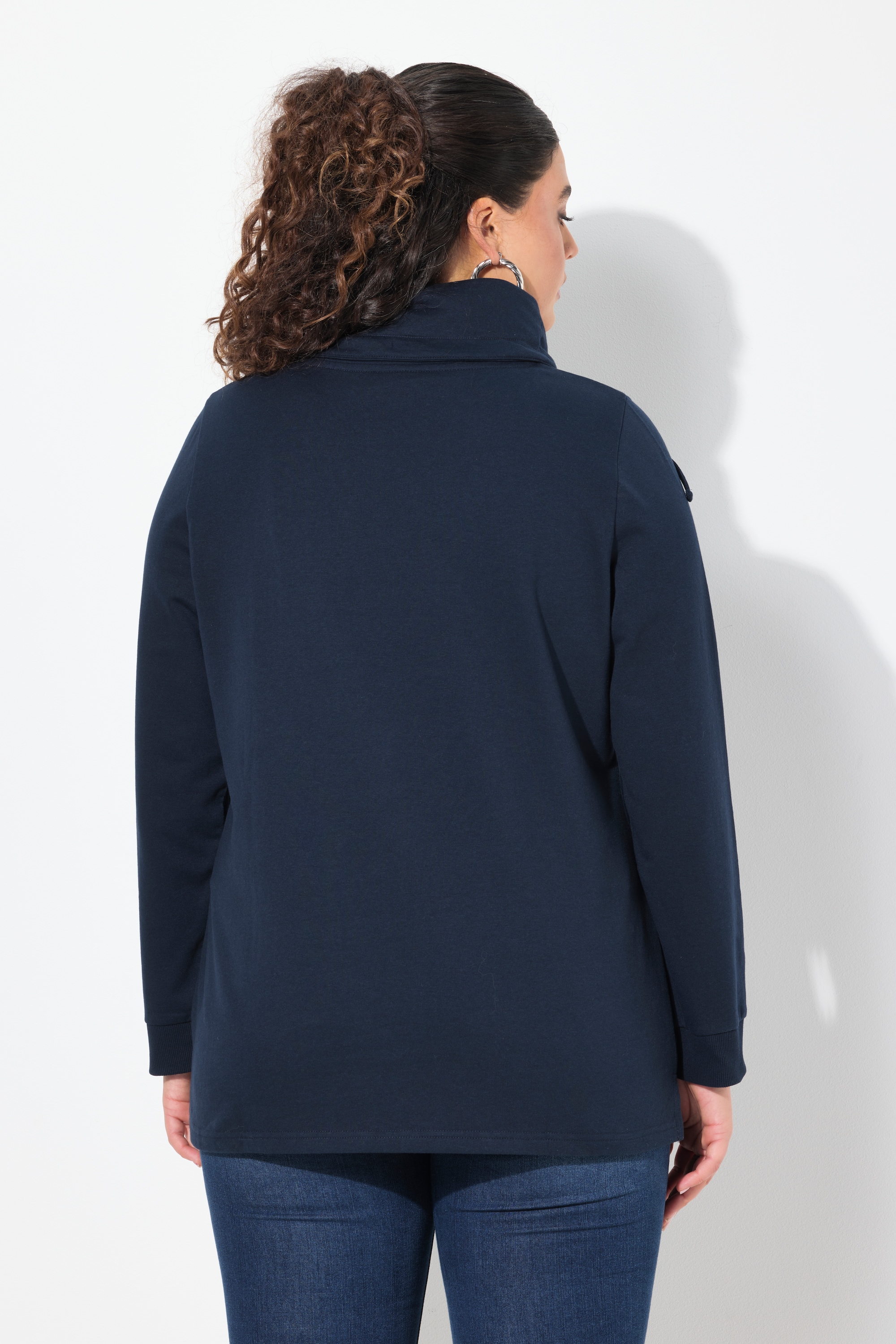 Ulla Popken Damen große Größen Sweatshirt Classic Fit HELLO Stehkragen 842657