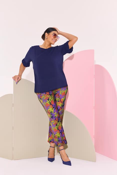 Jersey broek Sienna, bladeren, smalle pijpen, elastische tailleband