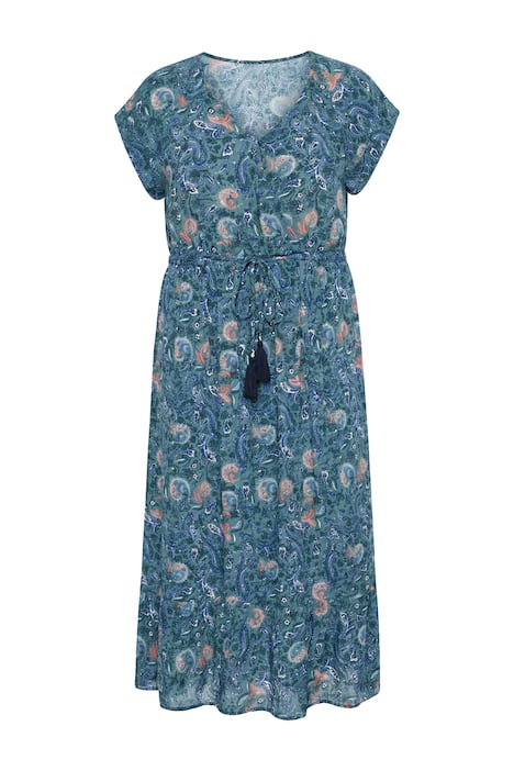 Maxi šaty, A střih, vázací stuha, kašmírový potisk