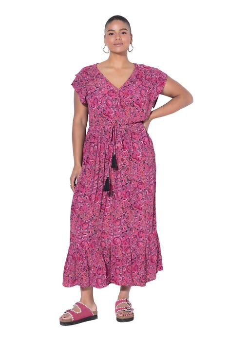 Maxi šaty, A střih, vázací stuha, kašmírový potisk