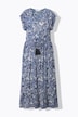 Vestido maxi, forma en A, cinta de atar, estampado de cachemira