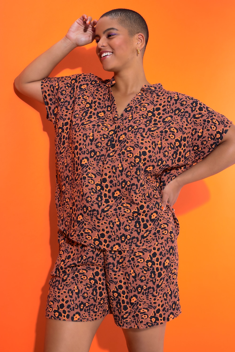 Overhemdblouse, oversized, mousseline, leo