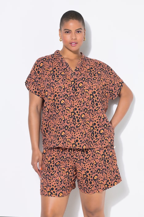 Overhemdblouse, oversized, mousseline, leo