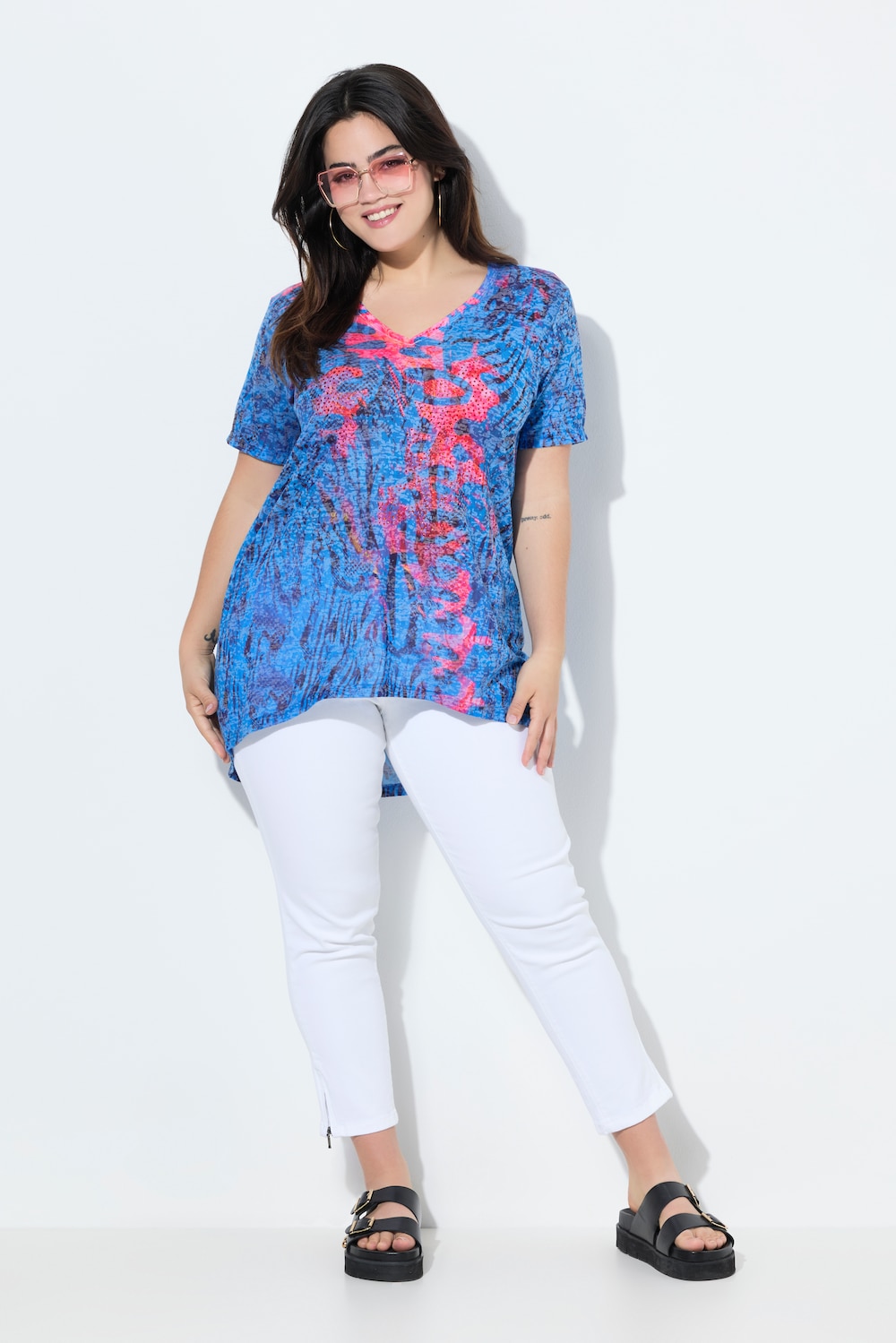 T-Shirt, A-Linie, farbigem Animal-Muster