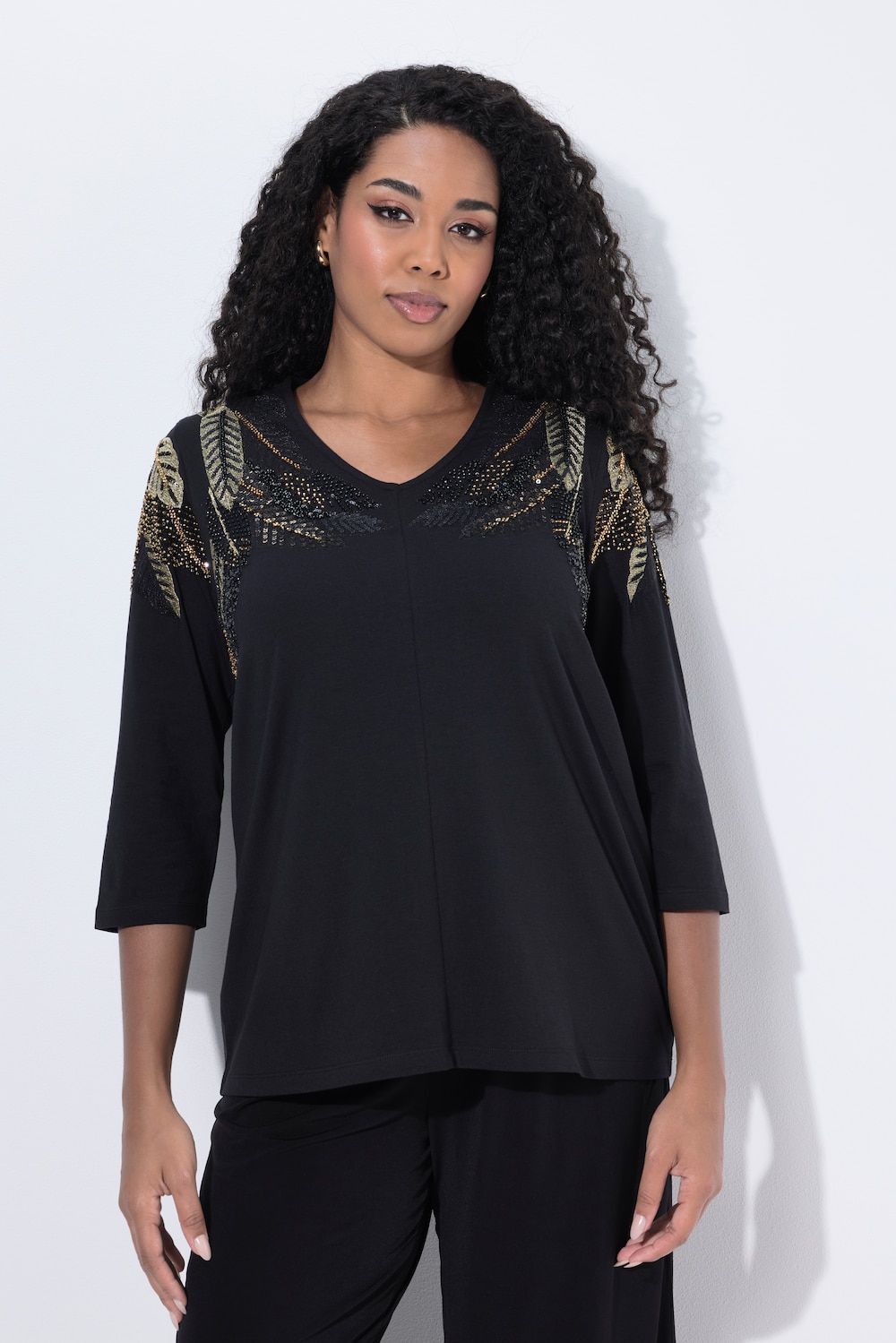 Große Größen Shirt, Damen, schwarz, Größe: 50/52, Baumwolle/Synthetische Fasern, Ulla Popken