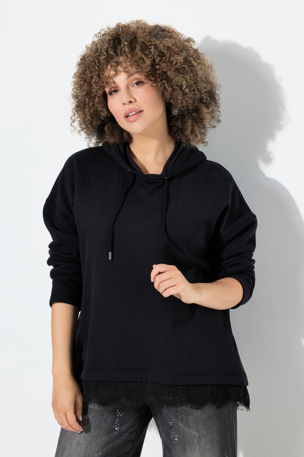 Hoodie, Spitzensaum, A-Linie, Kapuze, Langarm