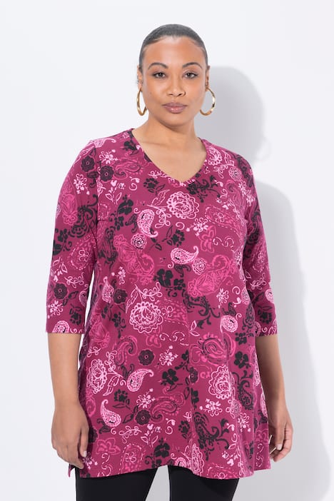 Longshirt, A-lijn, V-hals, 3/4-mouwen