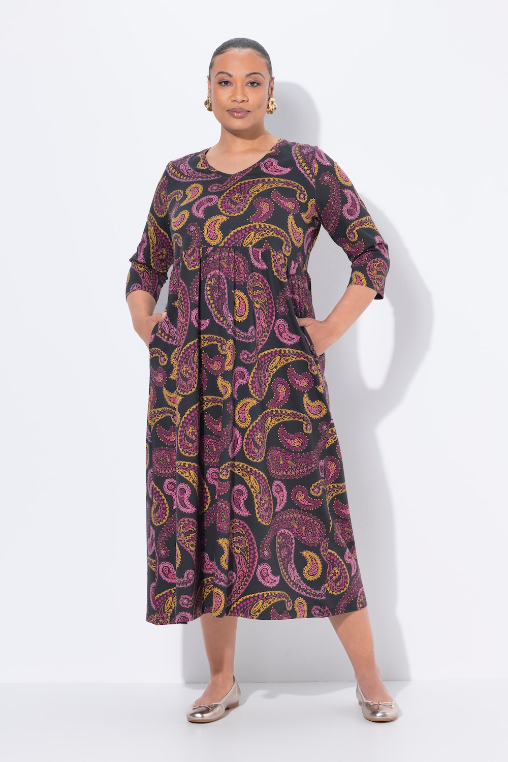 Große Größen Jersey-Maxikleid, Damen, schwarz, Größe: 62/64, Baumwolle, Ulla Popken