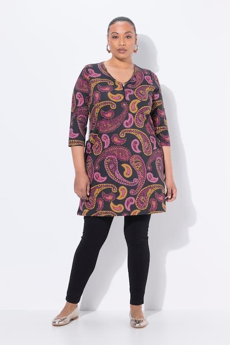 Longshirt, paisley, A-lijn, V-hals, 3/4-mouwen