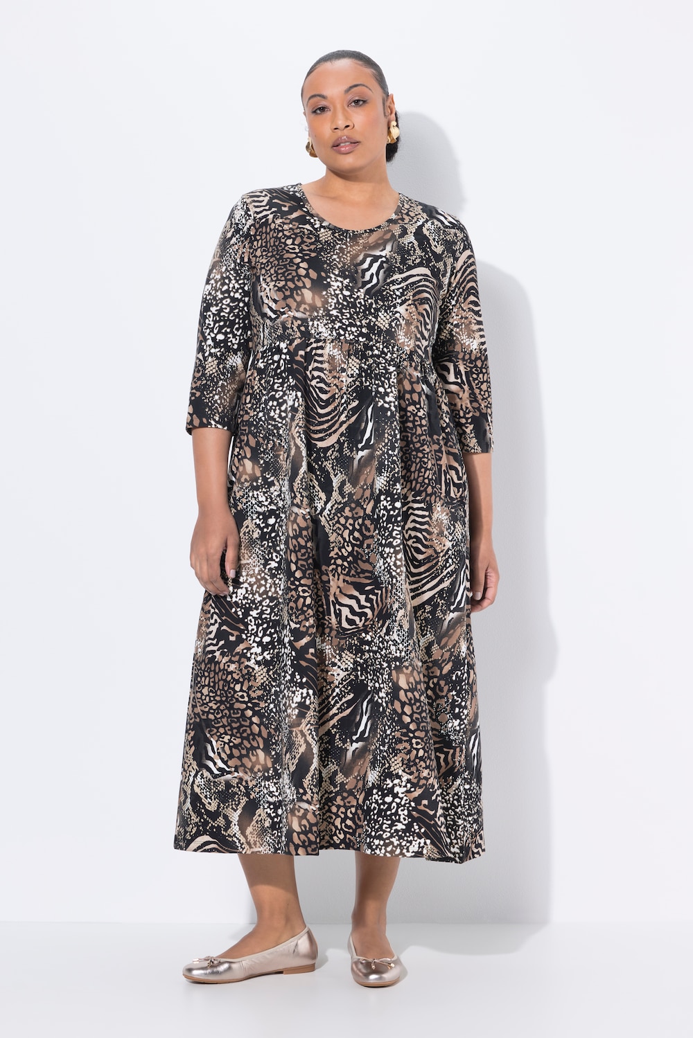 Große Größen Jersey-Maxikleid, Damen, schwarz, Größe: 46/48, Baumwolle, Ulla Popken