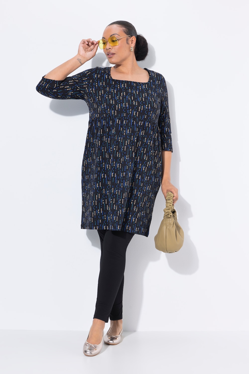 Longshirt, A-lijn, tuniekhals, 3/4-mouwen