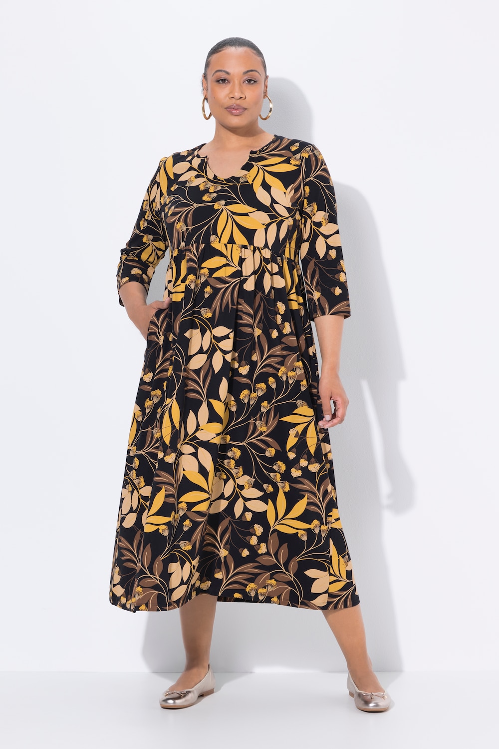 Große Größen Jersey-Maxikleid, Damen, schwarz, Größe: 62/64, Baumwolle, Ulla Popken