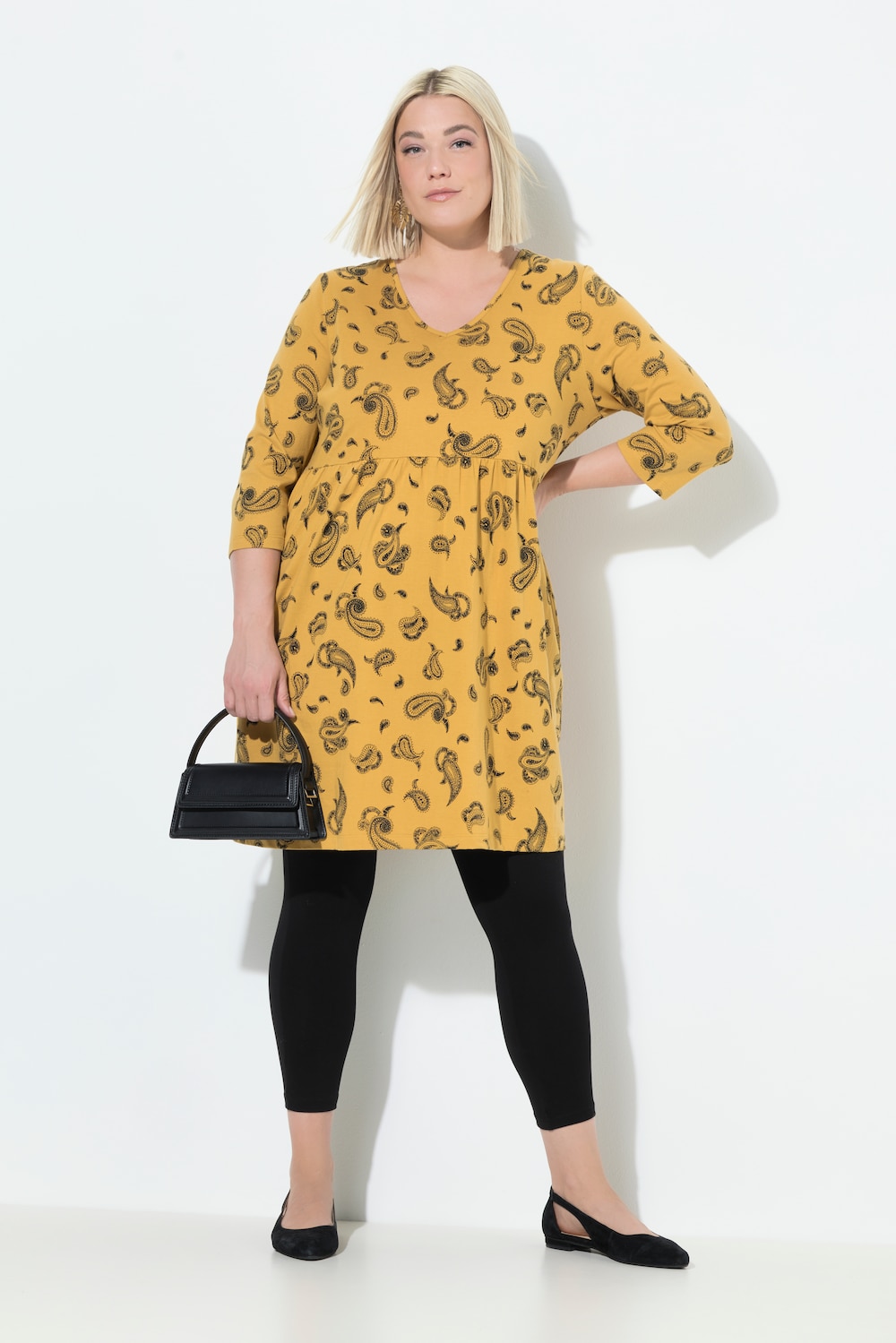 Longshirt, A-lijn, V-hals, 3/4-mouwen, zakken