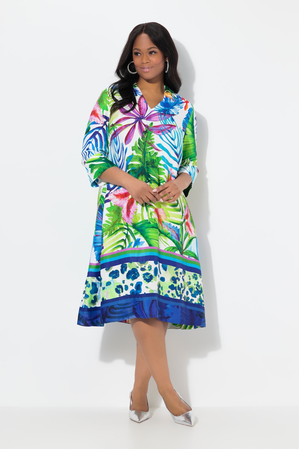 Große Größen Satin-Midikleid, Damen, weiß, Größe: 46/48, Viskose, Ulla Popken