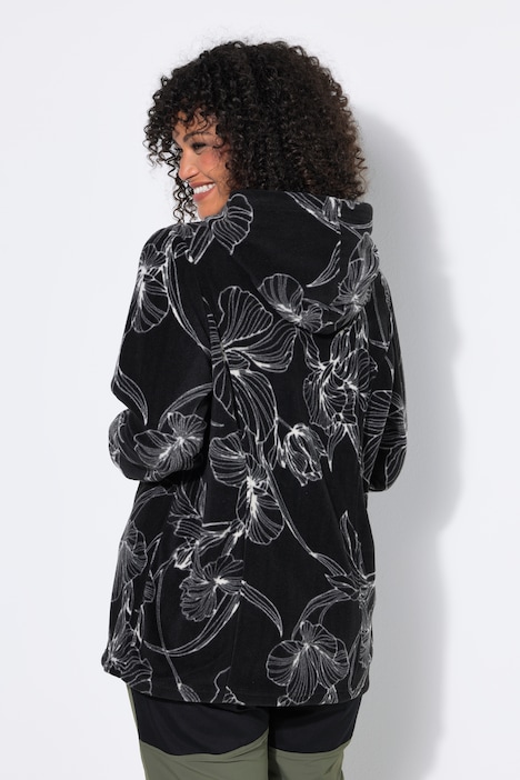 Fleece jas, bloemmotief, capuchon, lange mouw