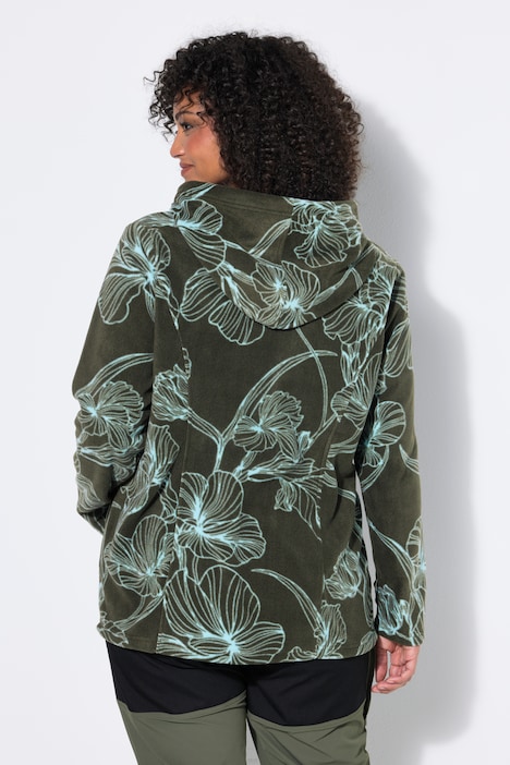 Fleece jas, bloemmotief, capuchon, lange mouw
