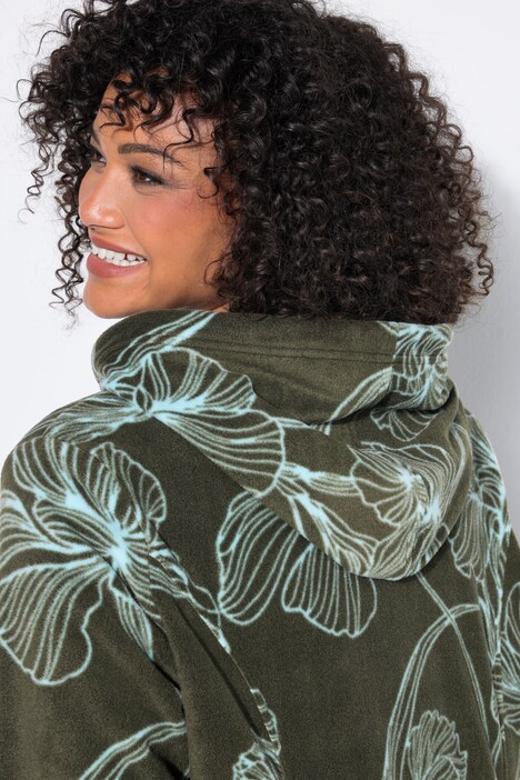 Fleece jas, bloemmotief, capuchon, lange mouw
