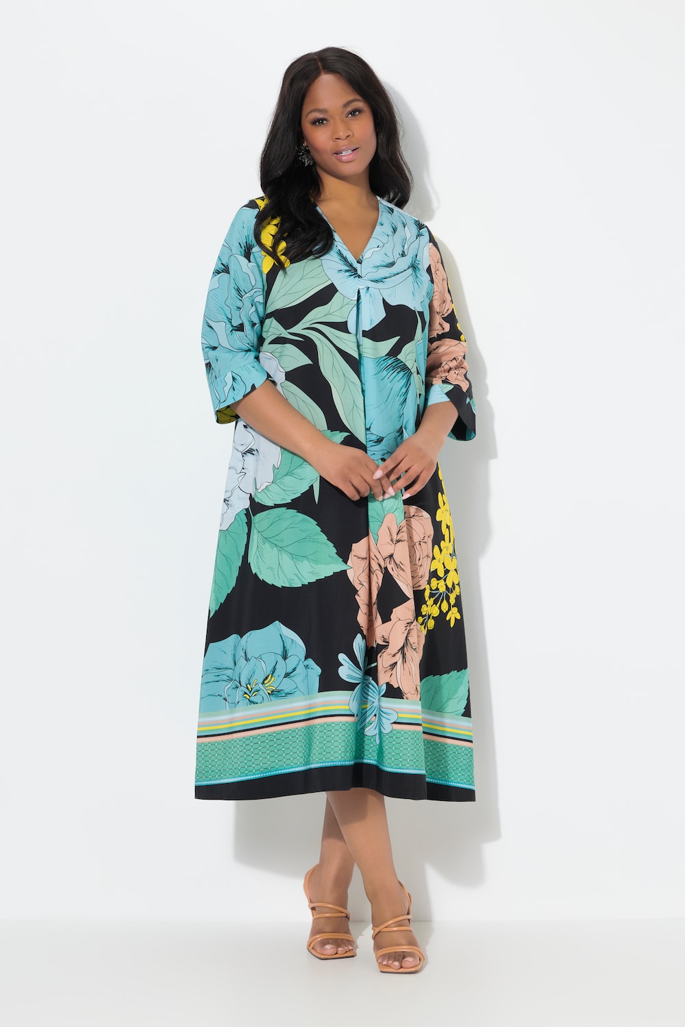 Große Größen Lyocell-Midikleid, Damen, schwarz, Größe: 46/48, Synthetische Fasern, Ulla Popken