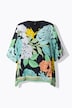 Chiffon-Bluse, Blüten, Oversized, V-Ausschnitt, Halbarm