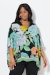 Chiffon-Bluse, Blüten, Oversized, V-Ausschnitt, Halbarm
