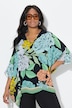 Chiffon-Bluse, Blüten, Oversized, V-Ausschnitt, Halbarm