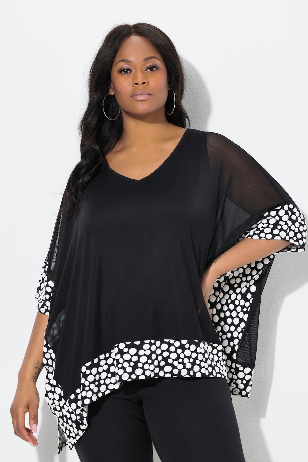 Große Größen Chiffon-Bluse, Damen, schwarz, Größe: 46/48, Polyester/Viskose, Ulla Popken