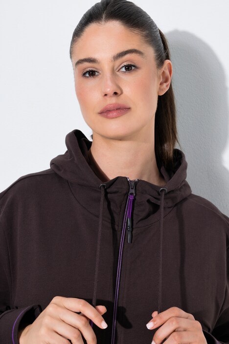 Sweatjacke, Zierpaspel, Oversized, Kapuze, 2-Wege-Zipper