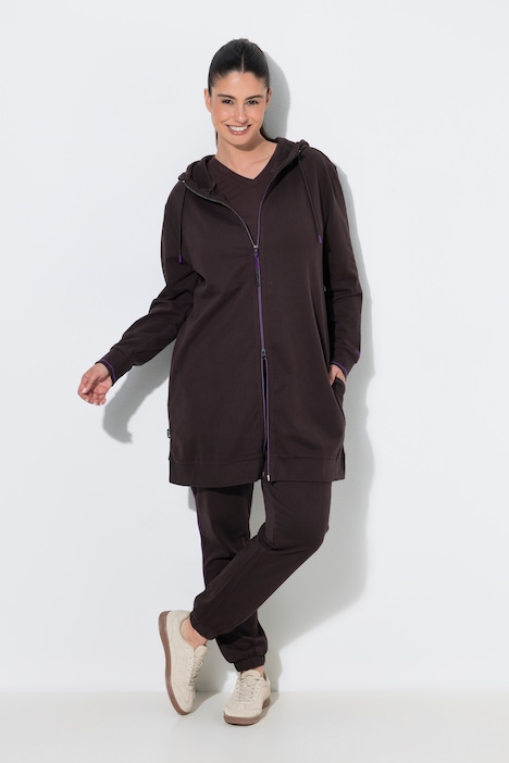 Sweatjacke, Zierpaspel, Oversized, Kapuze, 2-Wege-Zipper