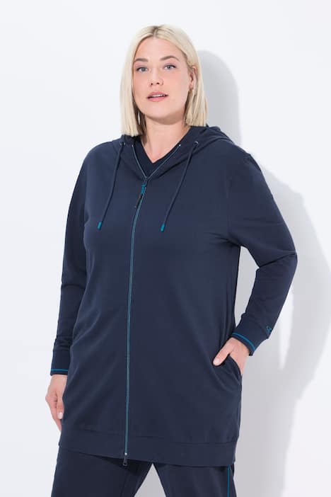Sweatjacke, Zierpaspel, Oversized, Kapuze, 2-Wege-Zipper
