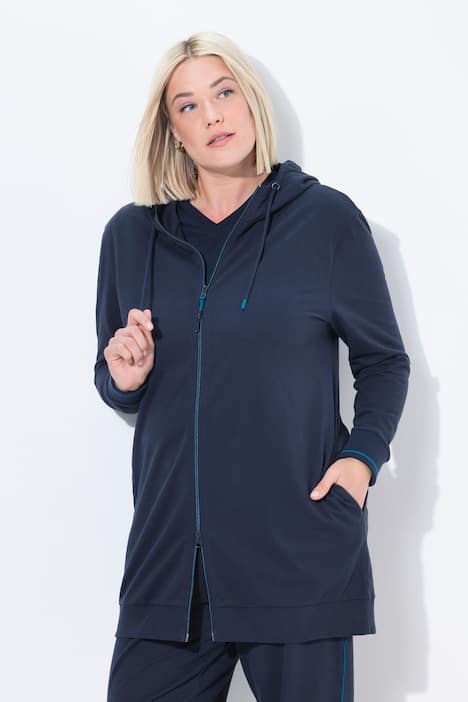 Sweatjacke, Zierpaspel, Oversized, Kapuze, 2-Wege-Zipper