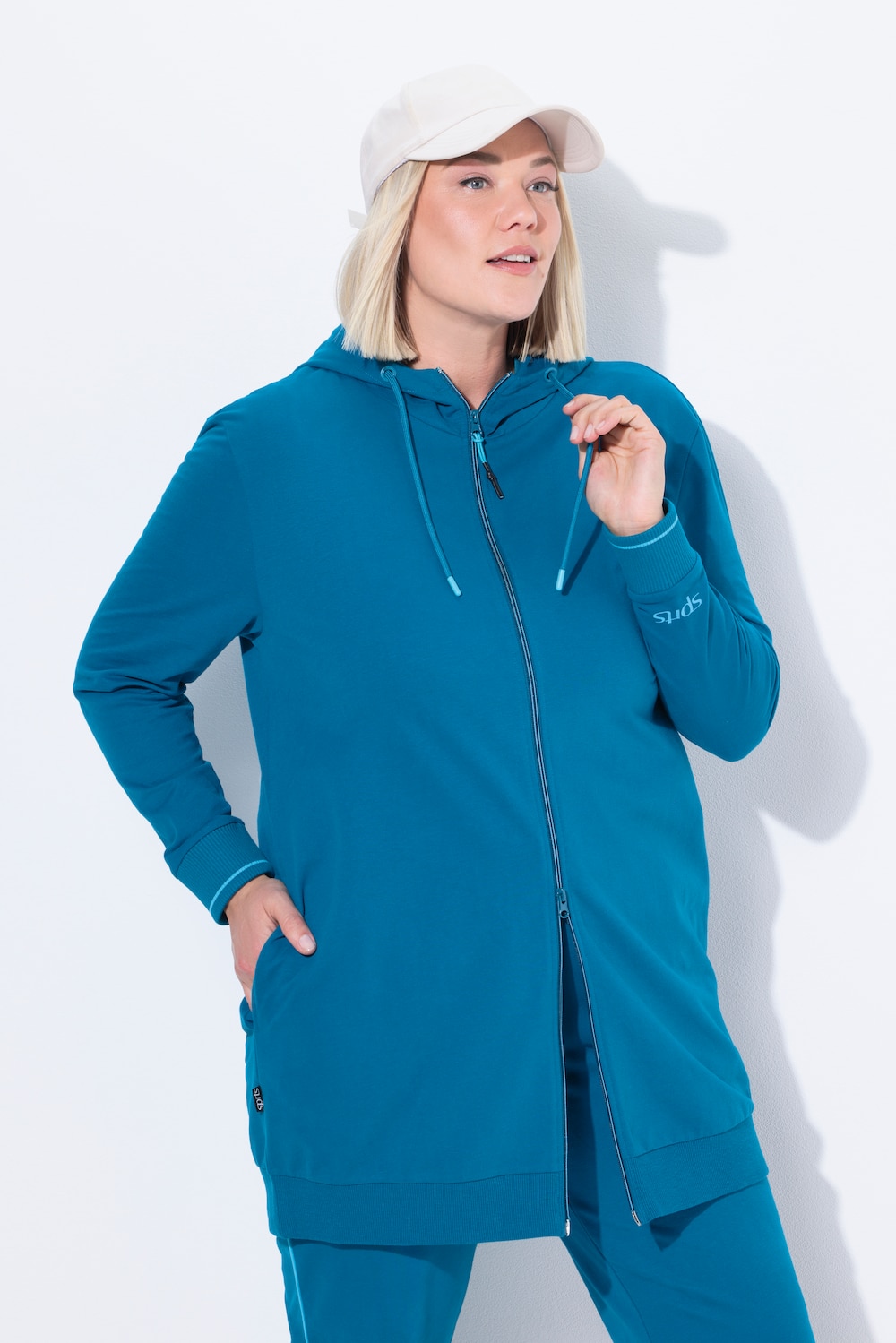 Sweatvest, sierpaspel, oversized, capuchon, 2-wegrits