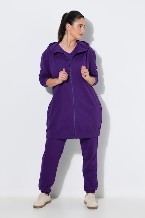 Sweatjacke, Zierpaspel, Oversized, Kapuze, 2-Wege-Zipper