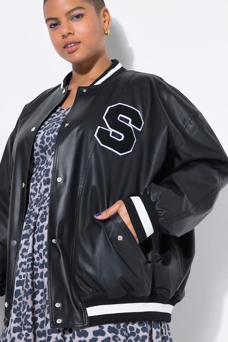Collegejacke, Lederoptik, Streifenbündchen