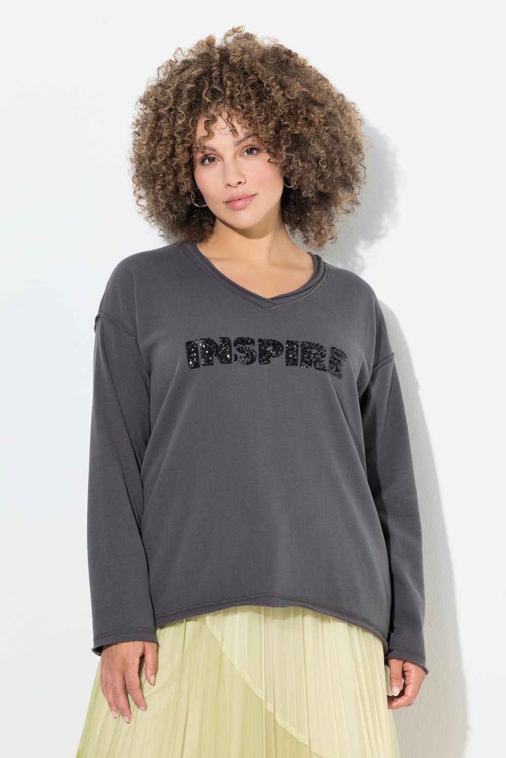 Thumbnail - Große Größen Sweatshirt, Damen, grau, Größe: 46/48, Baumwolle/Polyester, Ulla Popken