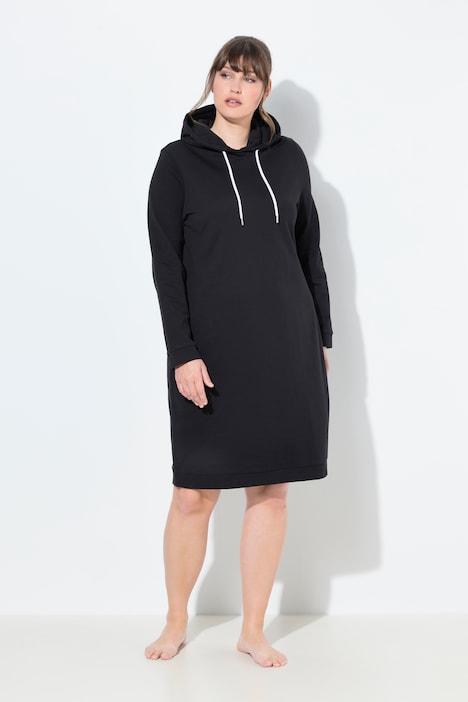 Loungewear-jurk, capuchon, zacht geruwd, geribbelde boorden