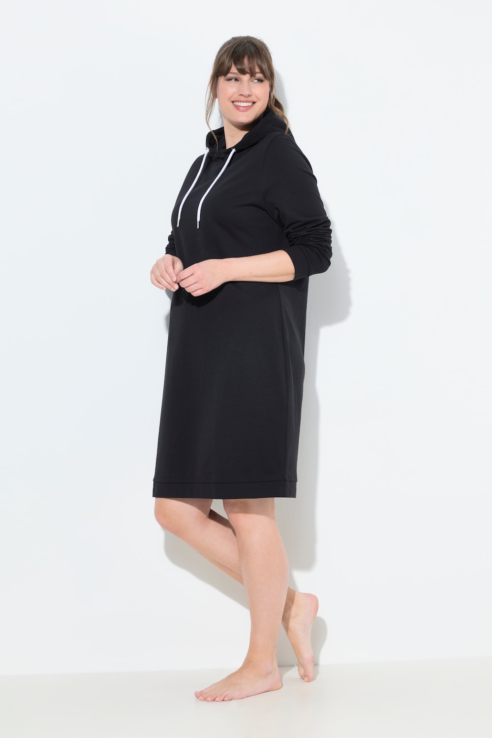 Loungwear-Kleid, Kapuze, weich angeraut, Rippbündchen