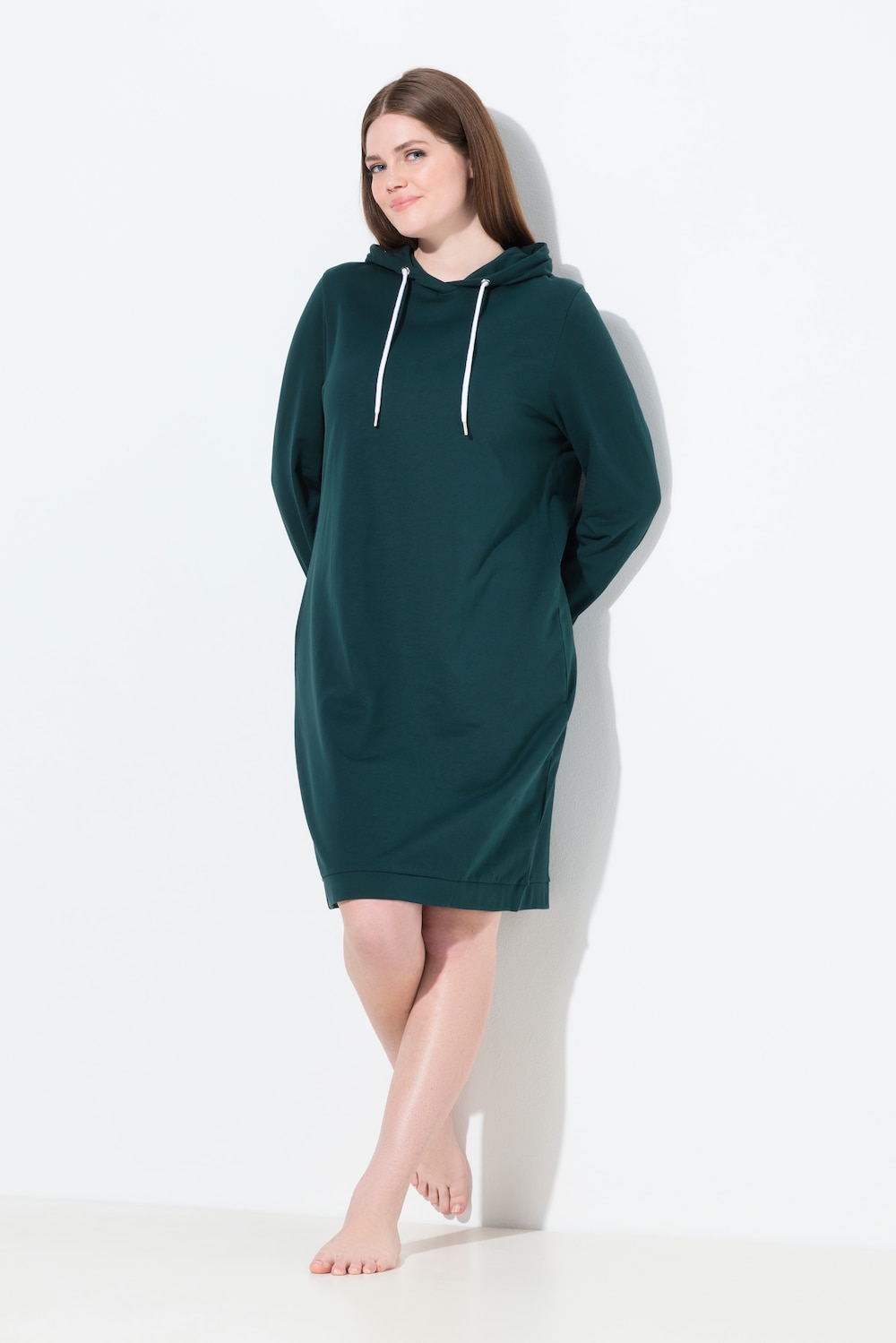 Loungwear-Kleid, Kapuze, weich angeraut, Rippbündchen
