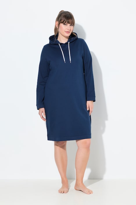 Loungewear-jurk, capuchon, zacht geruwd, geribbelde boorden