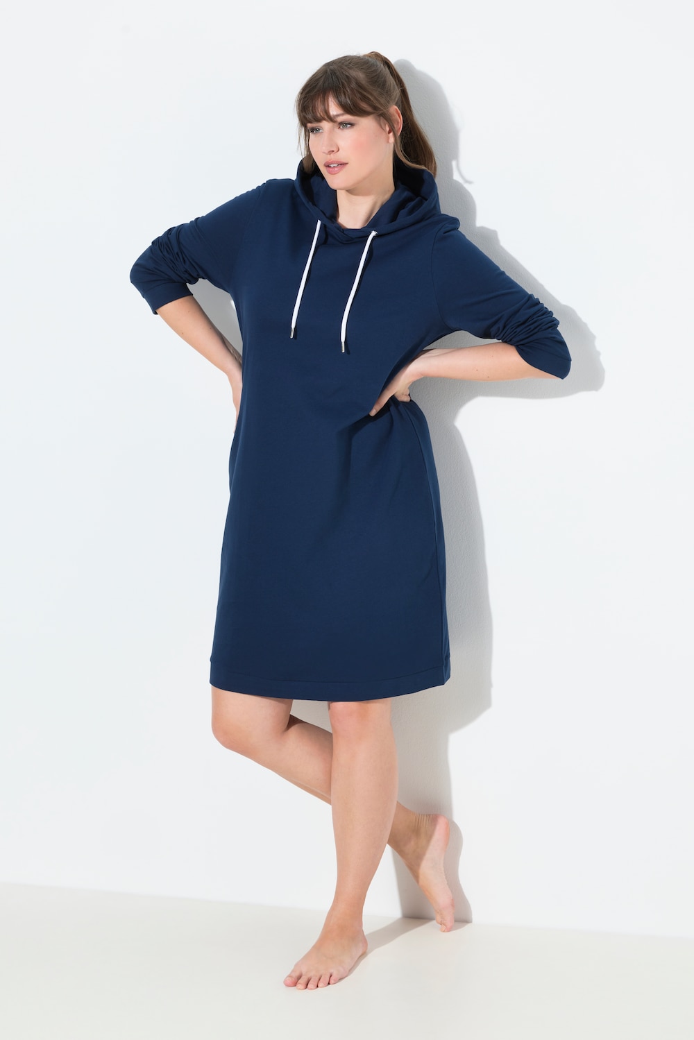 Loungewear-jurk, capuchon, zacht geruwd, geribbelde boorden