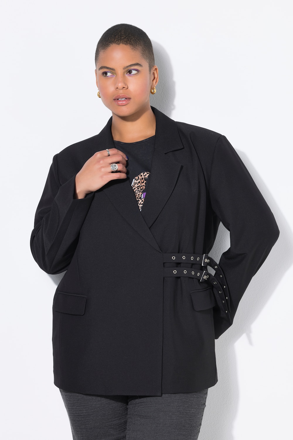 Große Größen Blazer, Damen, schwarz, Größe: 46/48, Polyester/Viskose, Studio Untold